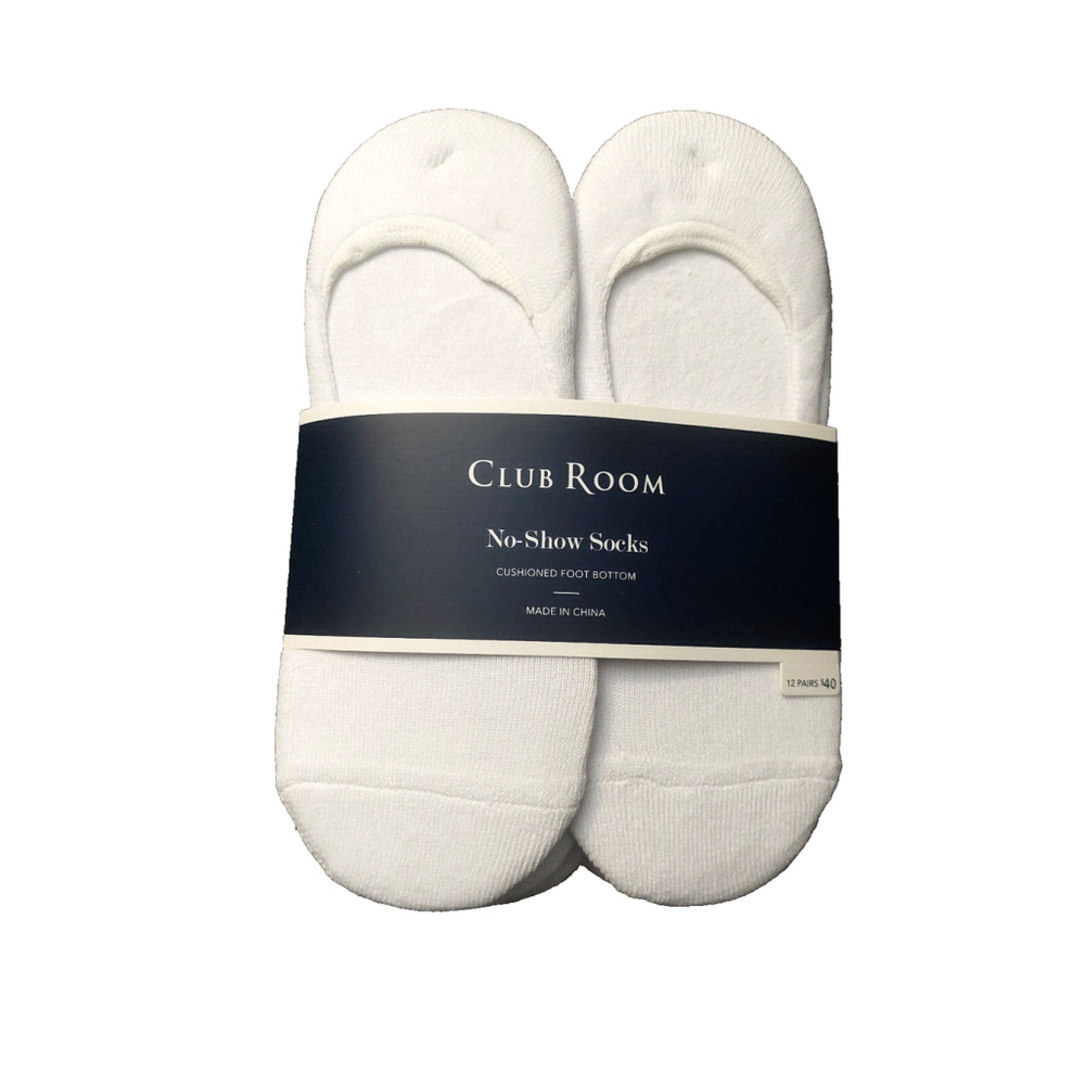 Club Room Mens Bundle of 24 Pairs White Cotton No Show Cushioned Liners Sz 10-13